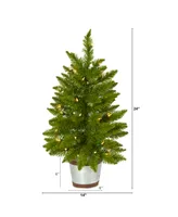 Nearly Natural Providence Pine Artificial Christmas Tree in Decorative Planter with 35 Warm Lights and 51 Bendable Branches