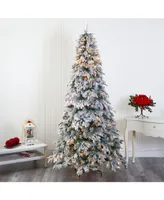 Nearly Natural Flocked Vermont Mixed Pine Artificial Christmas Tree with 600 Led Lights