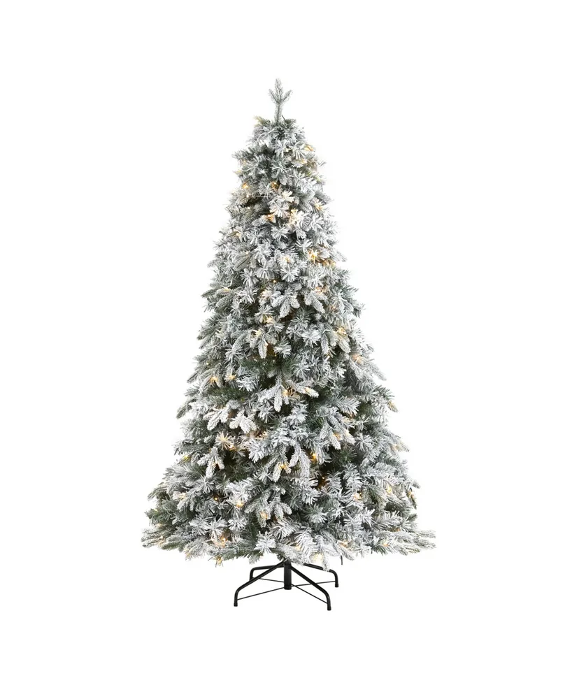 Nearly Natural Flocked Vermont Mixed Pine Artificial Christmas Tree with 300 Clear Led Lights