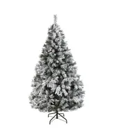 Nearly Natural Flocked River Mountain Pine Artificial Christmas Tree with Pinecones