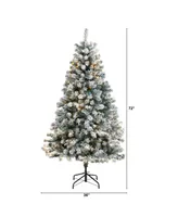 Nearly Natural Flocked Rock Springs Spruce Artificial Christmas Tree with 250 Clear Led Lights