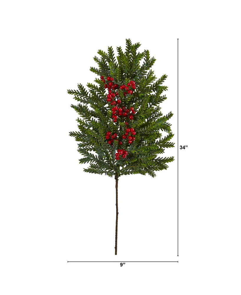 Nearly Natural Pine and Berries Artificial Hanging Plant, Set of 3