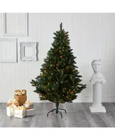 Nearly Natural Northern Rocky Spruce Artificial Christmas Tree with 300 Clear Lights and 838 Bendable Branches