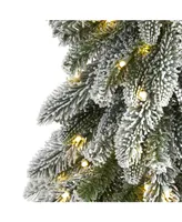 Nearly Natural 5.Flocked Washington Alpine Christmas Artificial Tree with 150 Warm Led Lights and 377 Bendable Branches