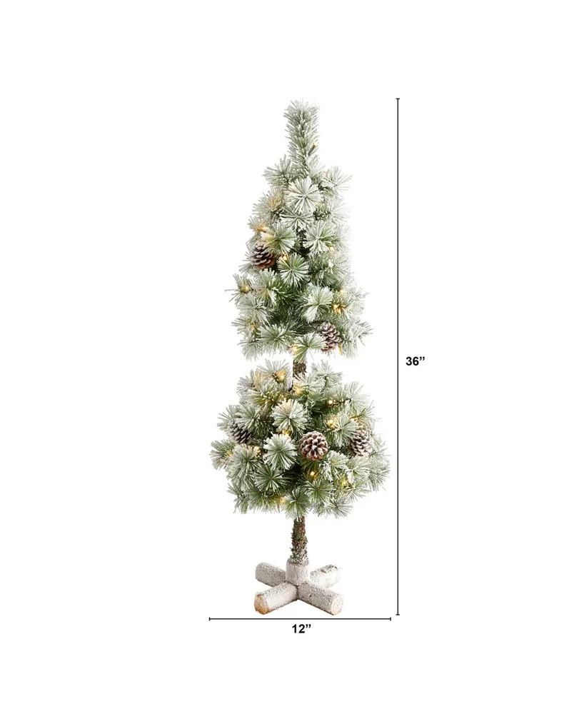 Nearly Natural Flocked Artificial Christmas Tree Topiary with 50 Warm Led Lights and Pine Cones