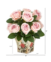 Nearly Natural Rose Artificial Arrangement in Floral Vase