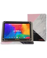 Linsay New 10.1" Tablet Octa Core 128GB Bundle with Black White Pink Combination Marble Style Case Newest Android 13