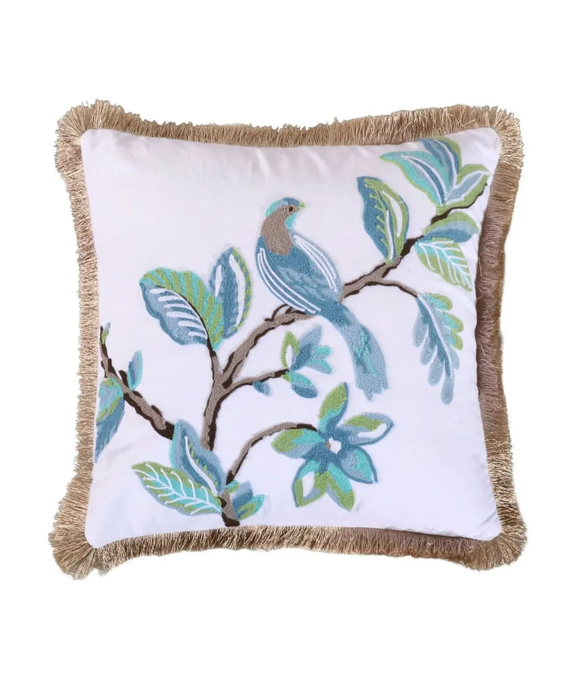 Levtex Cressida Crewel Stitched Bird Decorative Pillow, 18" x 18"
