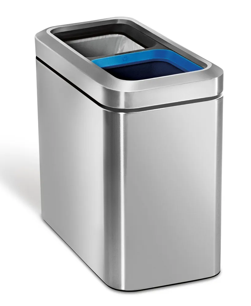 simplehuman Brushed Stainless Steel 20 Liter Fingerprint Proof Slim Dual Recycler Trash Can