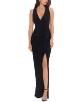 Betsy & Adam Ruffled V-Neck Gown