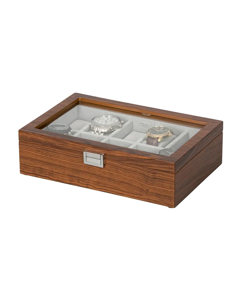 Mele Co. Jayson Glass Top Wooden Watch Box in Mahogany Finish