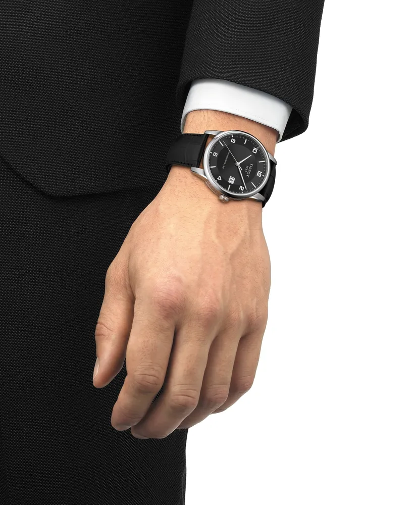 Tissot Men's Swiss Automatic Luxury Powermatic 80 Black Leather Strap Watch 41mm
