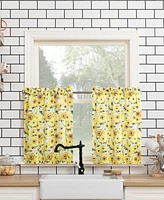No. 918 Sunny Sunflower Print Semi-Sheer Rod Pocket Kitchen Curtain Valance and Tiers Set, 54" x 24"