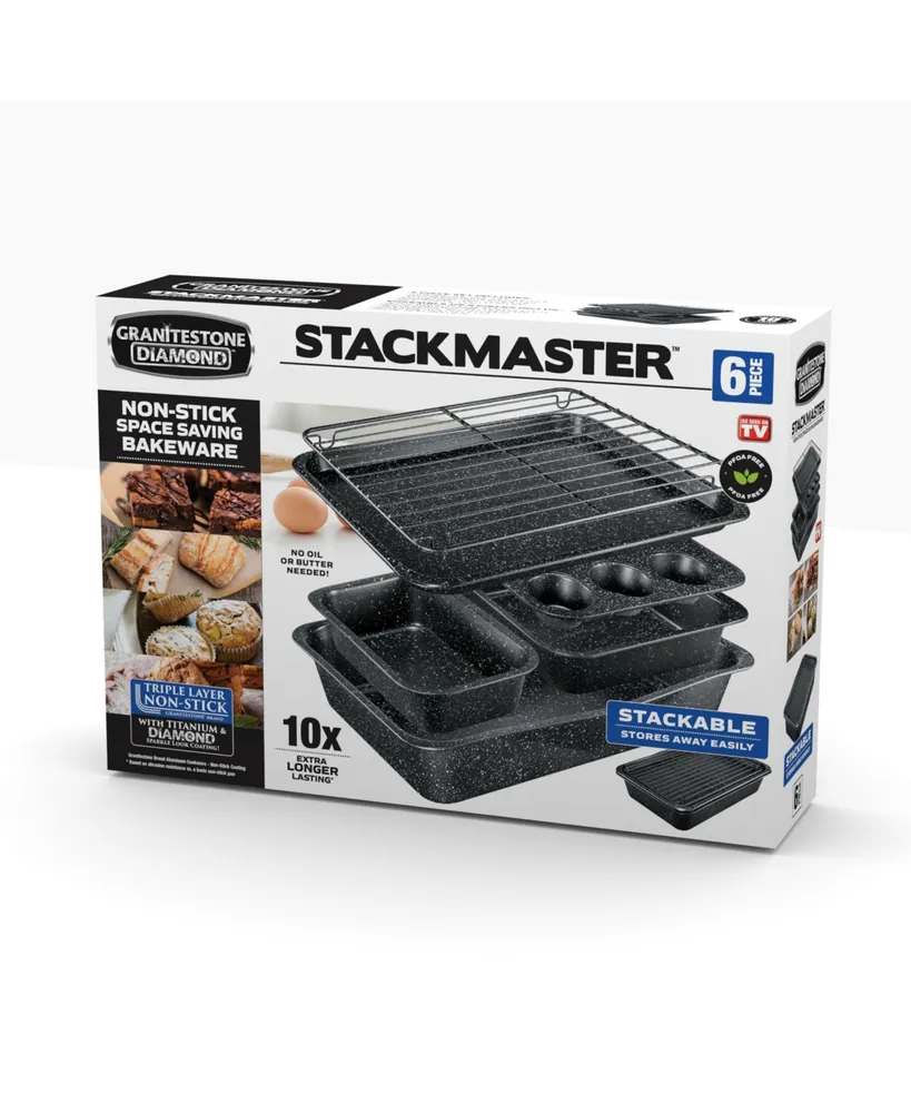 Granite Stone Diamond StackMasater 6-Piece Mineral and Diamond Infused Nonstick Space Saving Stackable Bakeware Set