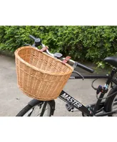 Vintiquewise Wicker Front Bike Basket with Faux Leather Straps