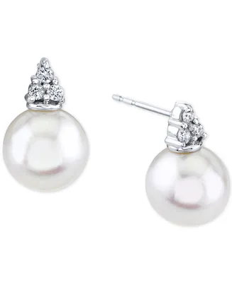Cultured Freshwater Pearl (9mm) & Diamond (1/8 ct. t.w.) Stud Earrings in 14k White Gold