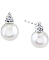 Cultured Freshwater Pearl (9mm) & Diamond (1/8 ct. t.w.) Stud Earrings in 14k White Gold