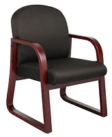 Boss Office Products Mahogany Wood Mid-Back Guest Chair W/ Sled Base