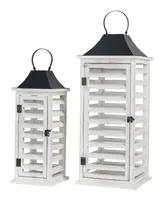 Glitzhome Set of 2 Wash White Farmhouse Wooden Shutter Lanterns