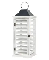 Glitzhome Set of 2 Wash White Farmhouse Wooden Shutter Lanterns