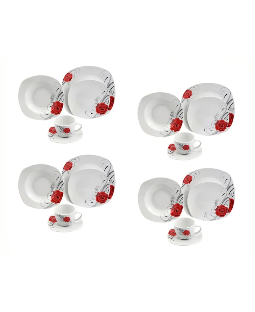 Lorren Home Trends Porcelain 20 Piece Square Dinnerware Set, Service for 4