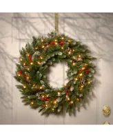 National Tree Company 24" Frosted Berry Wreath with 50 Clear Lights