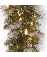 National Tree Company 9' x 10" Glittery Bristle Pine Garland with 100 Soft White Led Lights with C7 Diamond Caps