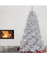 National Tree 7' North Valley White Spruce Hinged Tree with Glitter and 550 Clear Lights