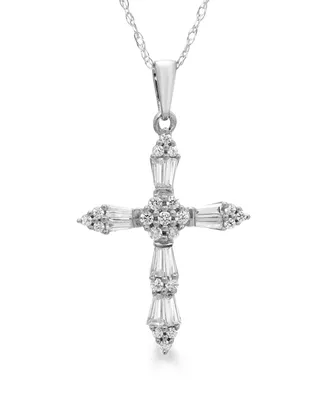 Diamond Baguette Cross 18" Pendant Necklace (1/4 ct. t.w.) in 14k Gold or 14k White Gold
