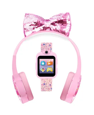 Kid's Playzoom Pink Sparkle Tpu Strap Smart Watch with Headphones Set 41mm
