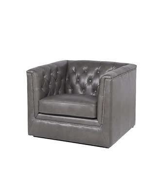 Helaire Tufted Leather Armchair in Charcoal Gray