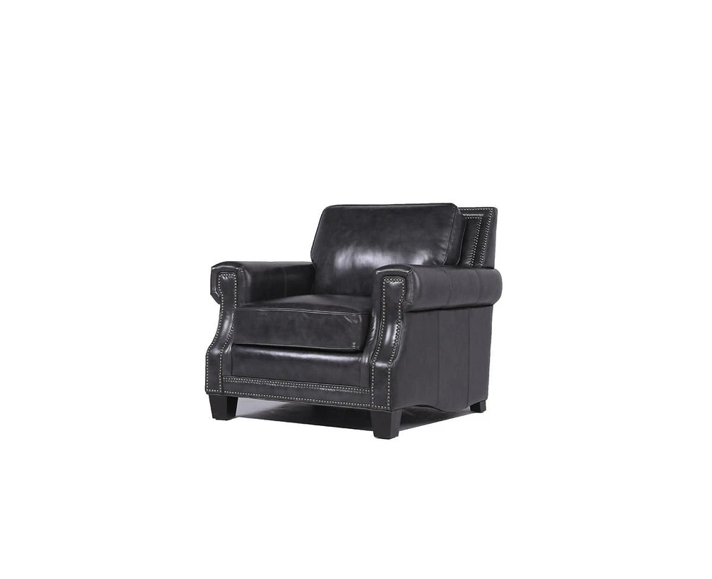 Willison Italian Leather Armchair in Charcoal Gray