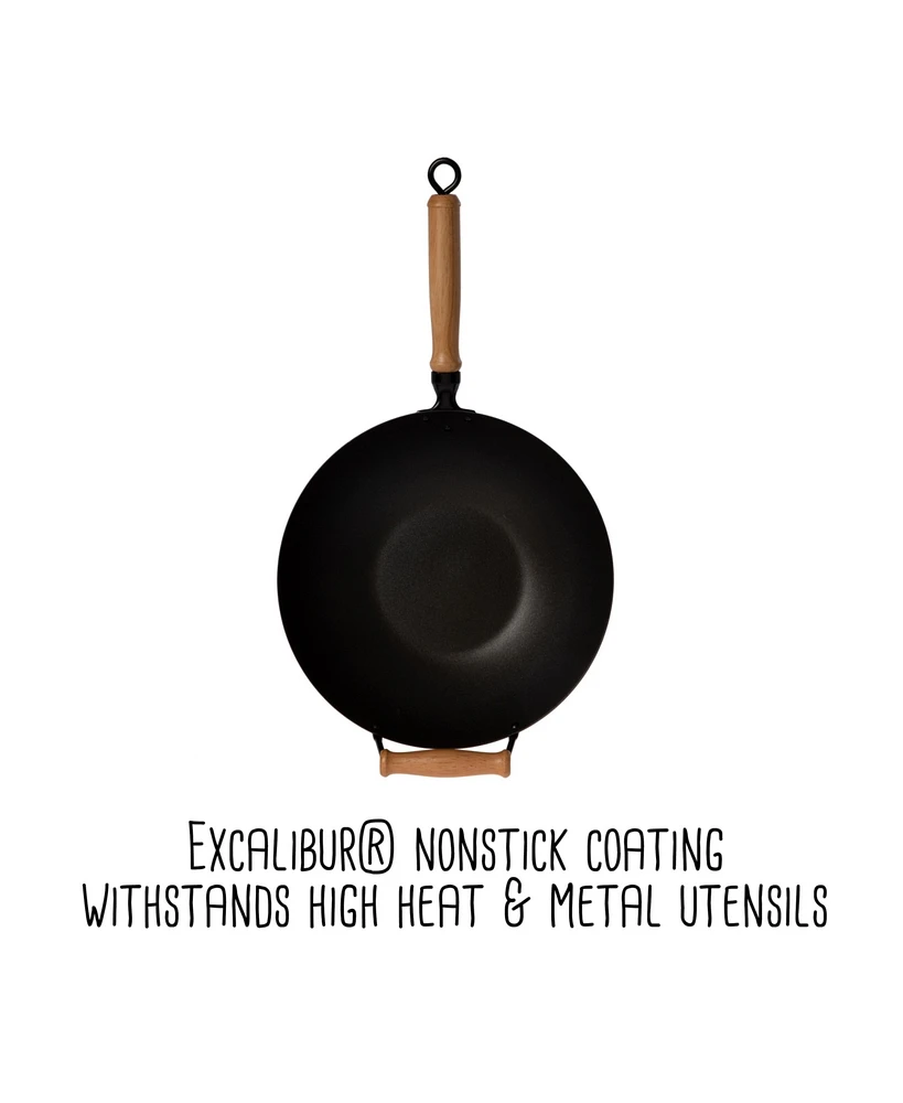 Joyce Chen Professional Series 14" Carbon Steel Nonstick Wok Set with Lid and Maple Handles, 10 Pieces