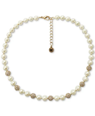 Charter Club Gold-Tone Pave Fireball & Imitation Pearl Collar Necklace, 17" + 2" extender, Created for Macy's