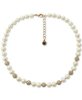 Charter Club Gold-Tone Pave Fireball & Imitation Pearl Collar Necklace, 17" + 2" extender, Created for Macy's