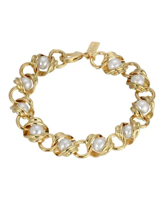 2028 Women's 14K Gold-tone Chain with Imitation Pearl Inset Link Bracelet