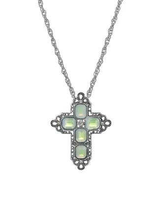 2028 Women's Pewter Rectangle Blue Ab Crystal Cross Chain Necklace