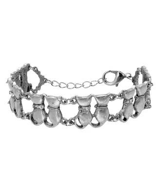 2028 Women's Silver Tone Crystal Multi Double Cat Chain Bracelet