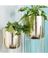 Large Modern Metallic Planters with Stands, Set of 2 - Silver