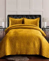Tribeca Living Lugano Honeycomb Velvet Oversized Solid piece Quilt Set