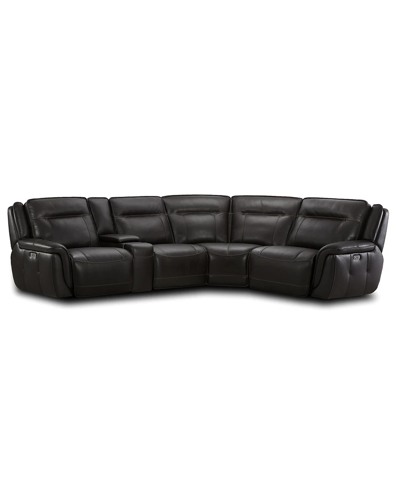 Lenardo 5-Pc. Leather Sectional with Power Motion Recliners and Console