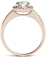 Moissanite Round Halo Ring (1-1/3 ct. t.w. Diamond Equivalent) 14k Gold or White Rose