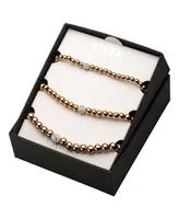 Men's Rose Gold Ip Ball Bead and Gem 3 Piece Bracelet Set