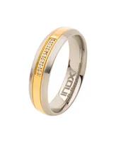 Men's Steel Gold-Tone Plated Piece Clear Diamond Ring