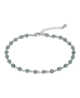 Women's Silver-Tone Blue Beaded Chain Anklet