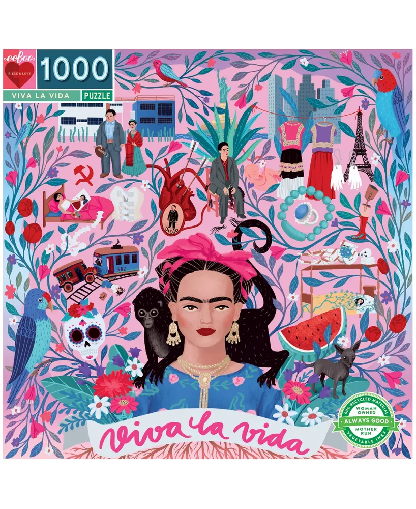 Eeboo Piece and Love Viva La Vida Frida Kahlo 1000 Piece Square Adult Jigsaw Puzzle