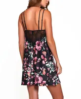 Women's Floral Relaxed Chemise Lingerie Trimmed in Lace