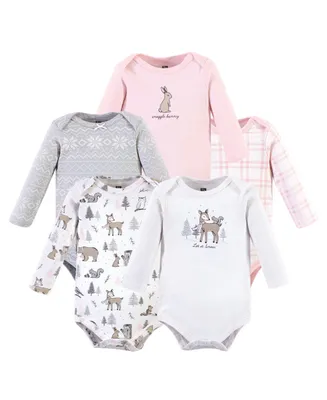 Hudson Baby Girls Cotton Long-Sleeve Bodysuits 5pk, Winter Forest, 0-3 Months