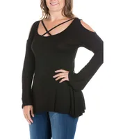 Women's Plus Criss Cross Cold Shoulder Top