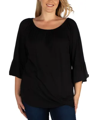 Women's Plus Flared Long Sleeves Henley Tunic Top